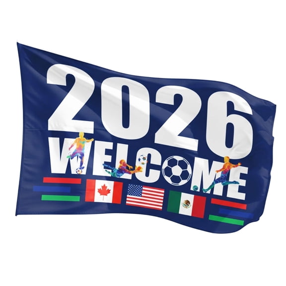 Decorr World Soccer Fan Flag, 5×3 FT Football Fan Cheering Banner US-Canada-Mexico Themed Soccer Banner with Brass Grommets, Durable Polyester Flag for Stadium, Watch Party & Outdoor Decor