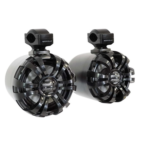 (2) Rockville WB65 Black 6.5" 600w Metal Marine Wakeboard Swivel Tower Speakers