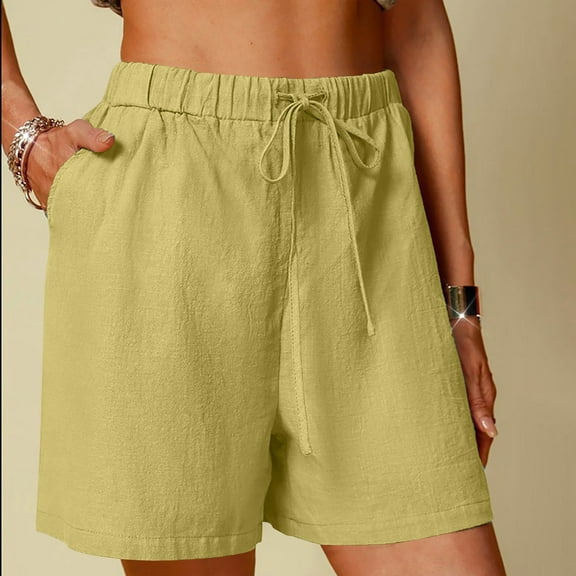 SNKSDGM Women's Plus Dress Pants Women Stretchy Tall Womens Sweatpants Set Women's Linen Shorts Solid Color Comfortable Wide Leg Leisure Shorts Five Eighths Pants M