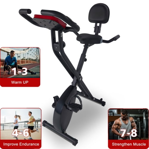 Folding Exercise Bike Workout Equipment, Stationary Recumbent Bike 8 Level Resistance for Home Use