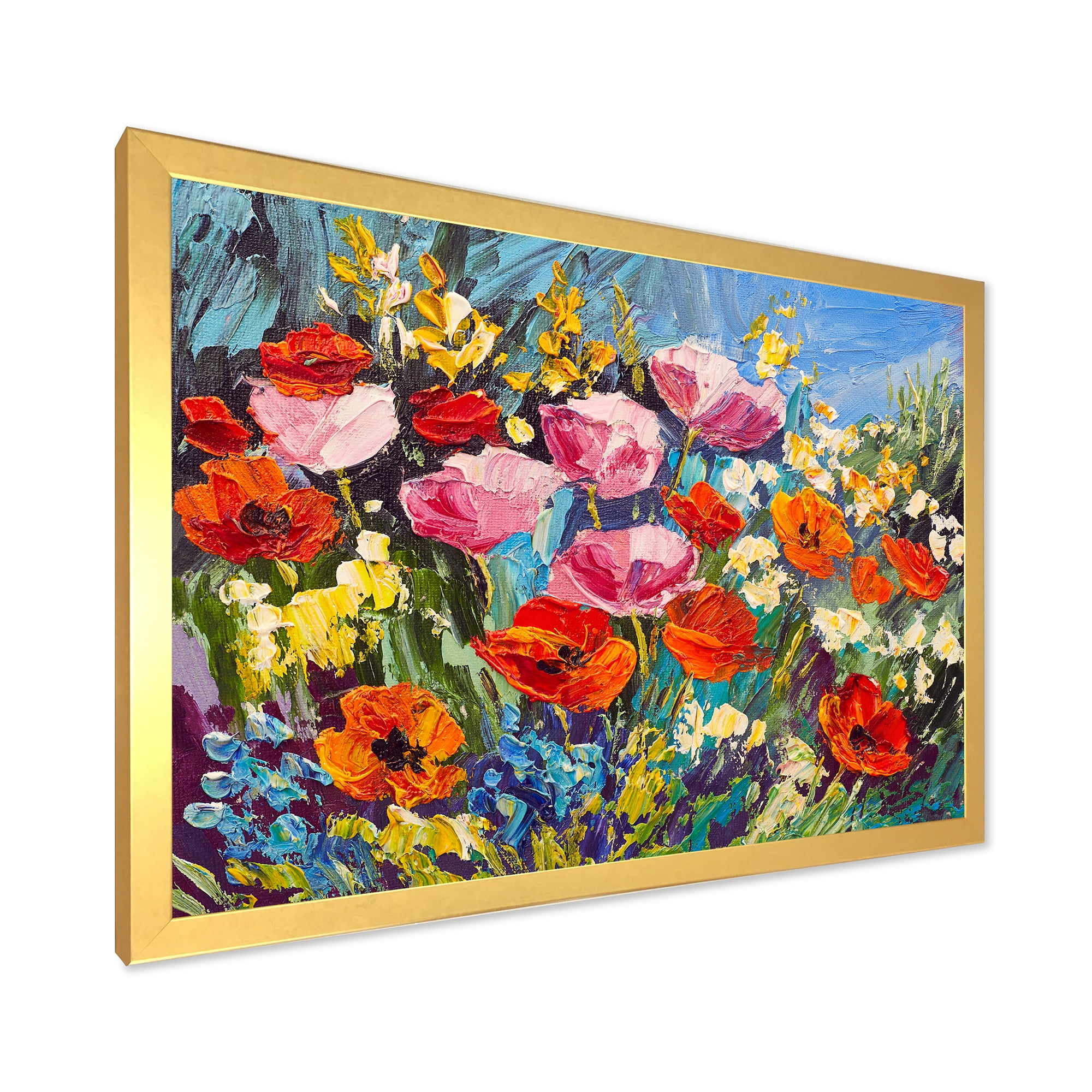 Designart 'Colorful Spring Poppies In Field' Traditional Framed Art Print