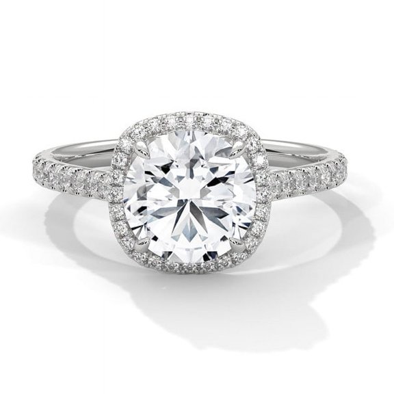 14K White Plated Moissanite 2CT Round Cut Diamond Solitaire Halo Wedding Ring