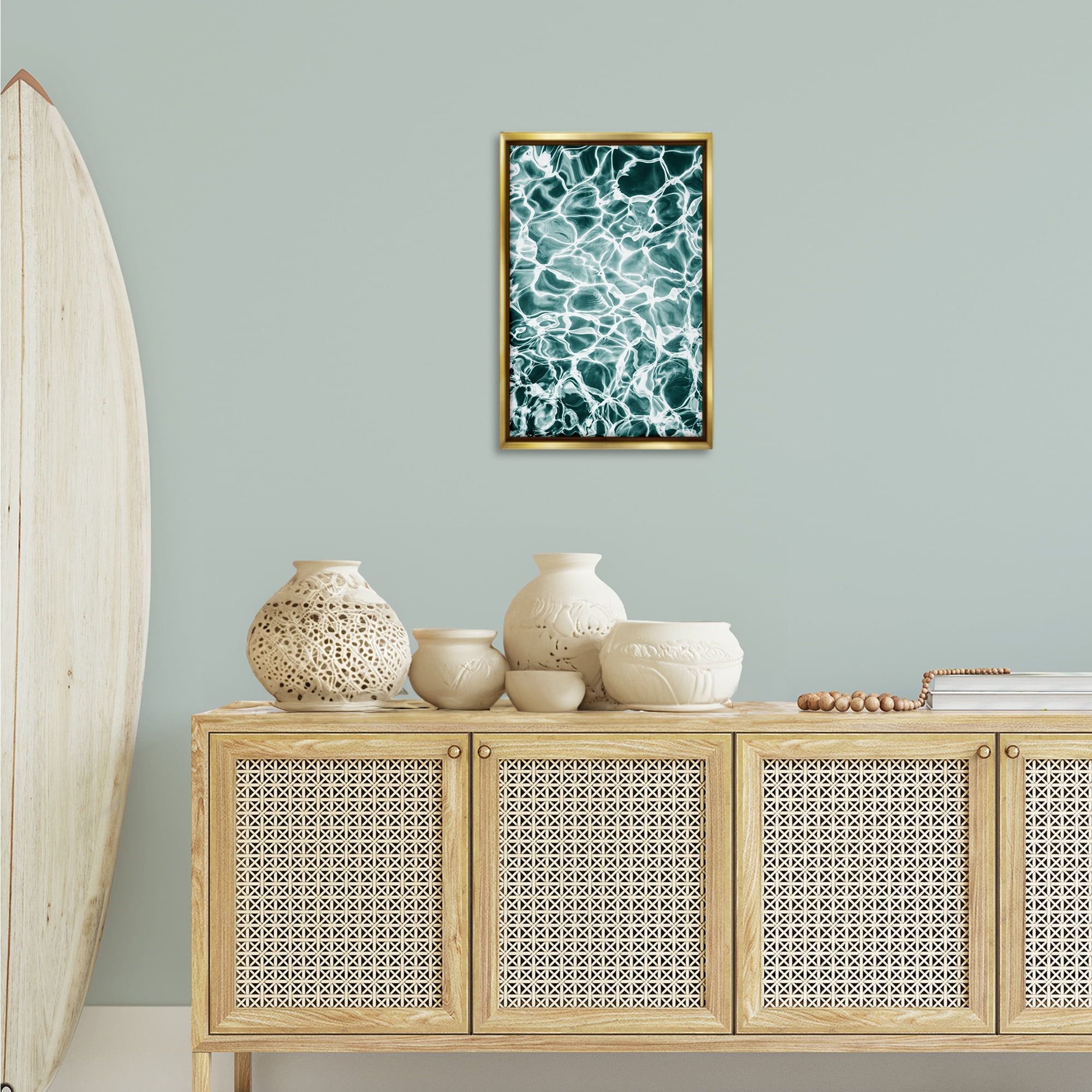 Stupell Industries Aqua Ripple Pattern Coastal Painting Gold Floater Framed Canvas Art Print Wall Art, 17 x 25
