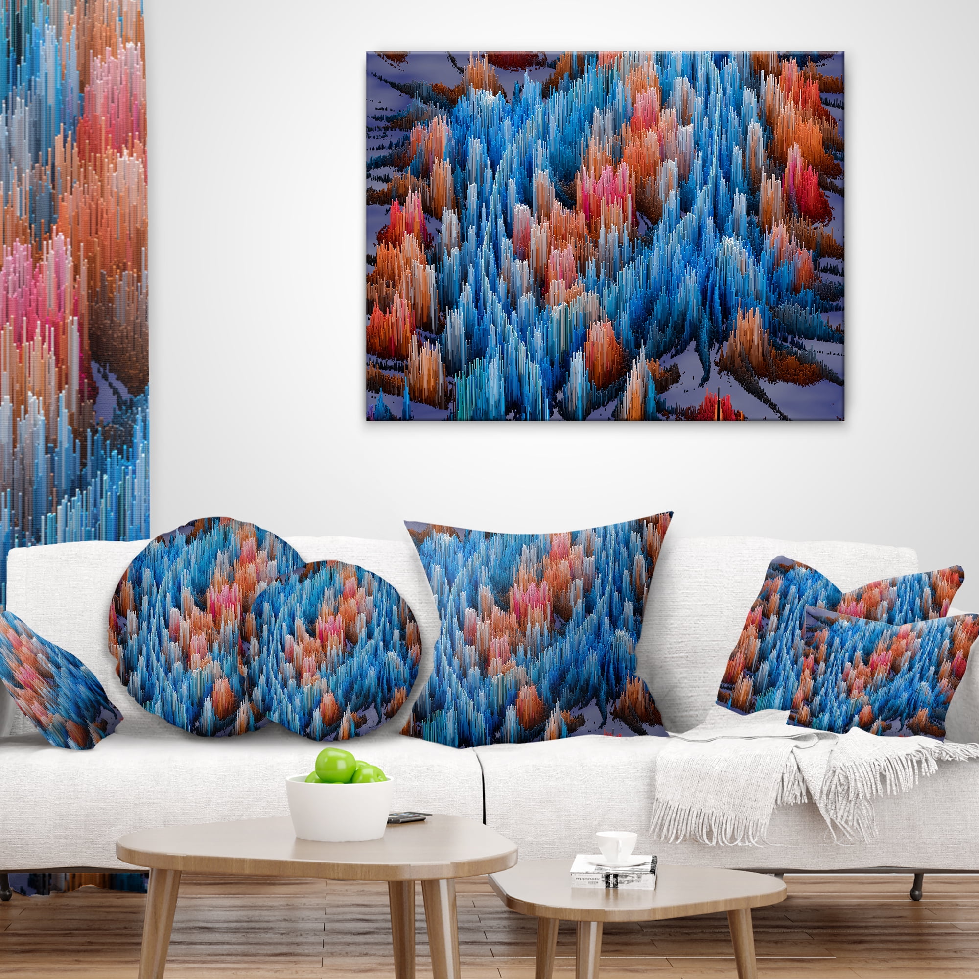 Designart Macro Render Structure Blue Red - Contemporary Throw Pillow - 16x16