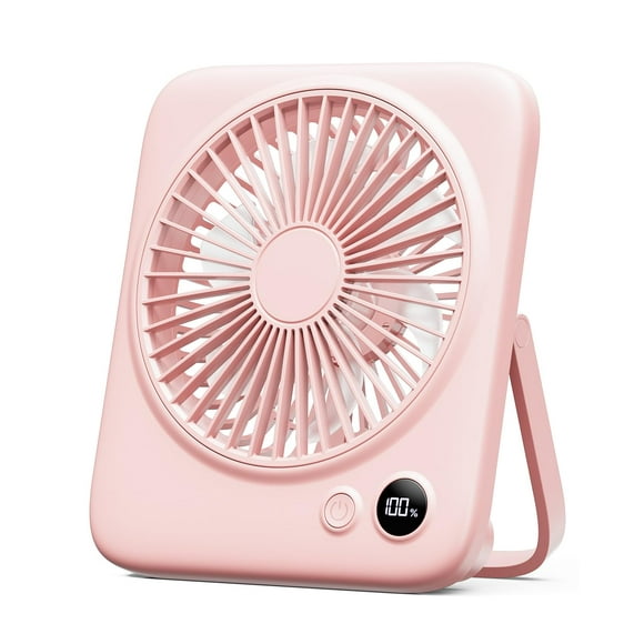 Otlonpe Ventilador de escritorio portátil con pilas, 4000 mAh recargable pequeño ventilador de mesa personal de 6,5 pulgadas, 4 velocidades, plegable 180°, pantalla LED, banco de energía para viajes,