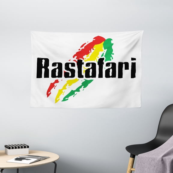 Rasta Tapestry, Reggae Rastafari Lettering on Grunge Design Flag Colors Backdrop Art Print, Wall Hanging for Bedroom Living Room Dorm Decor, 60W X 40L Inches, Red Green and Yellow, by Ambesonne