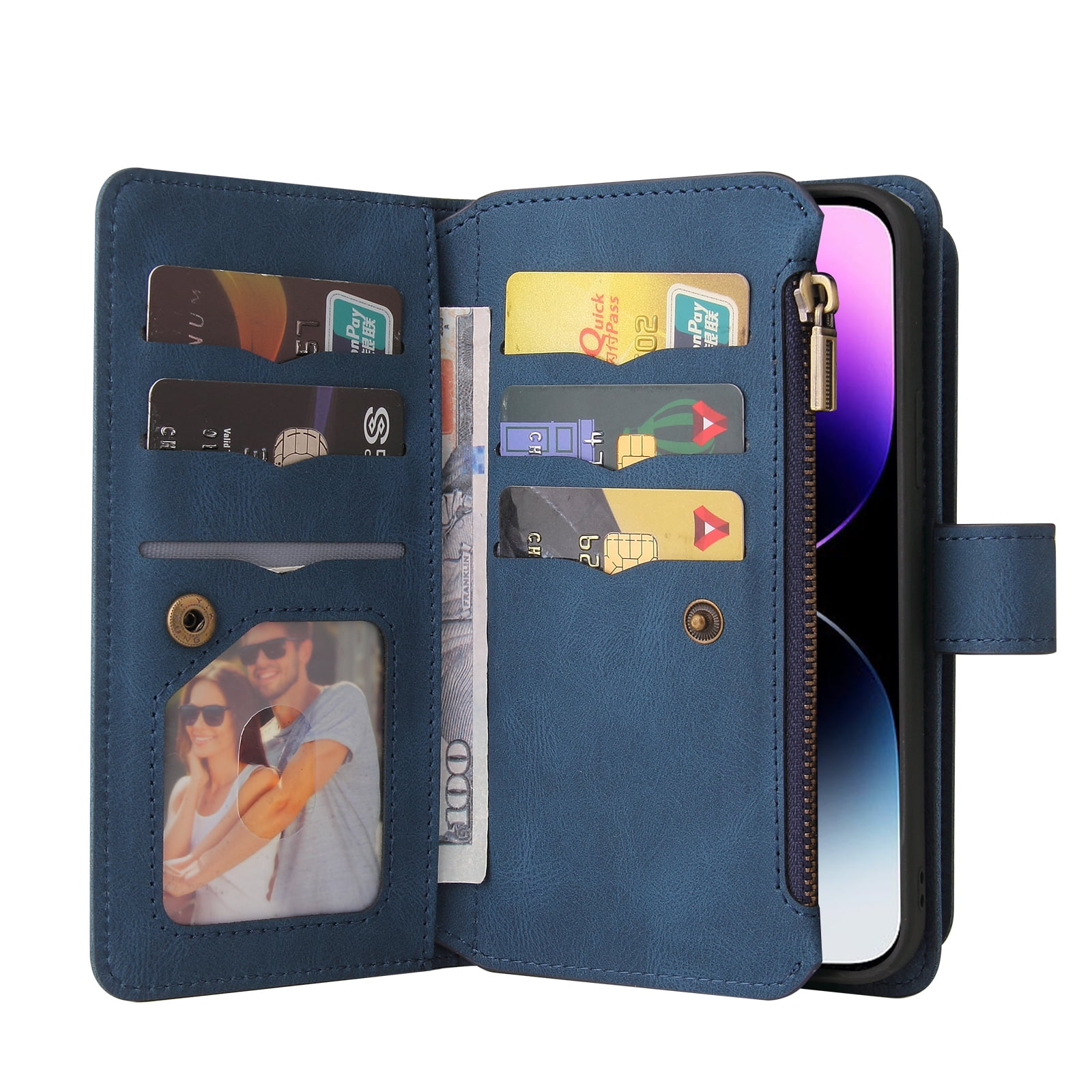 TECH CIRCLE Wallet Case For iPhone 15 Plus,PU Leather Zipper Handbag Purse Flip Cover Kickstand Folio Women Case with Card Slots Holder Wrist Strap for Apple iPhone 15 Plus 6.7" 2023,Blue