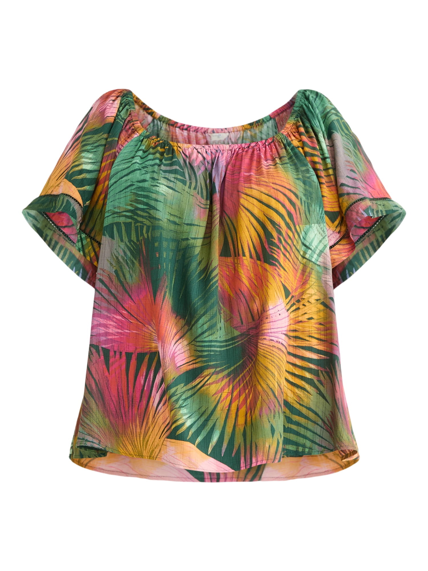 Terra & Sky Women's Plus Convertible Blouse with Short Sleeves, Sizes 0X-5X