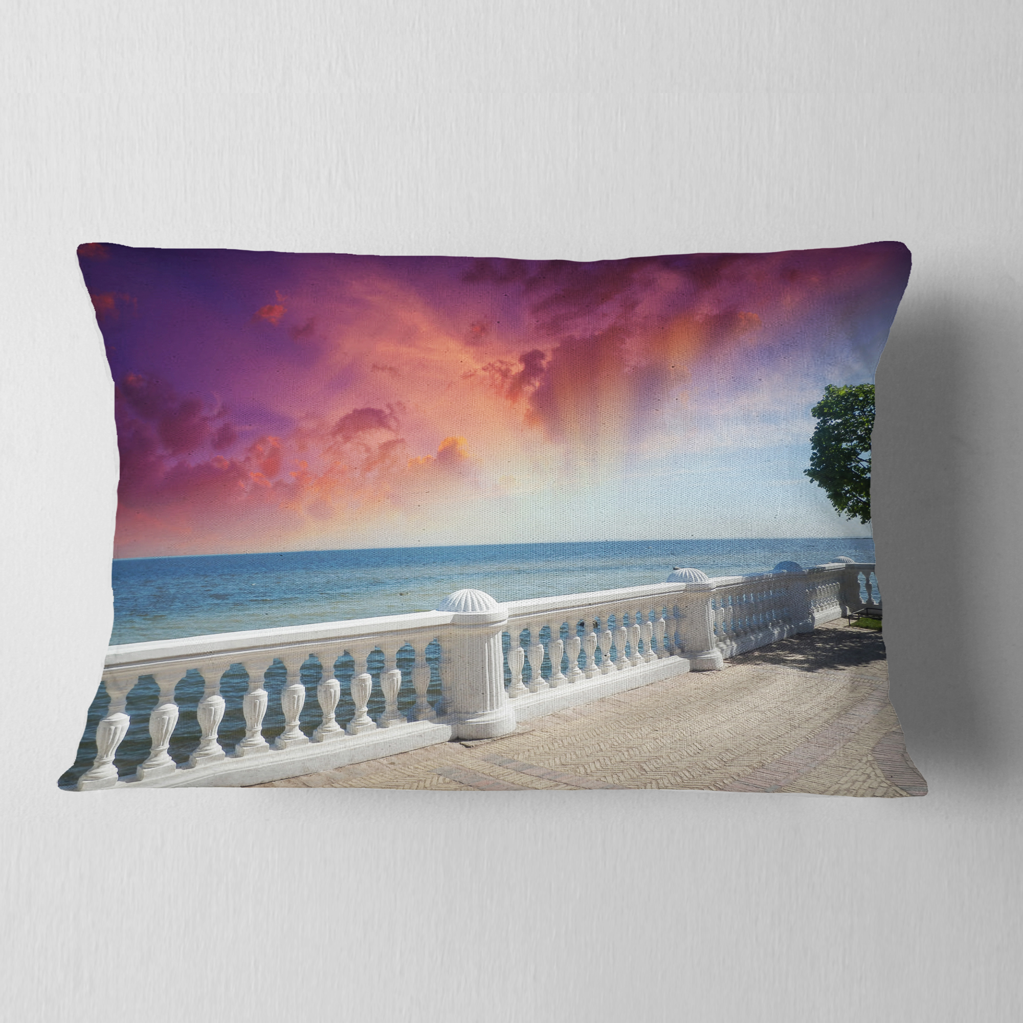 Designart Stone Balcony with Ocean View - Seashore Photo Throw Pillow - 12x20