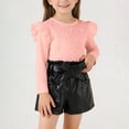 thumbnail image 1 of Conjuntos de blusas y camisas de cuello redondo y manga larga para niña Top de manga larga con cuentas de color liso con bolso abierto de cuero Pantalones cortos Cinturón Conjunto de tres piezas Conju, 1 of 9