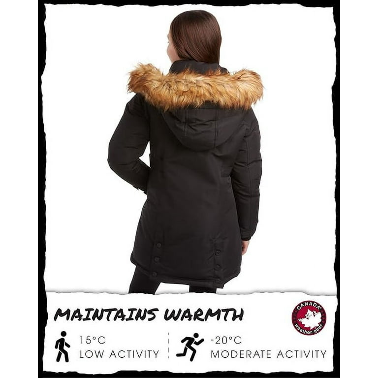 CANADA WEATHER GEAR Girls Long Parka Winter Jacket with Faux Fur Trim Hood and Deep Side Pockets Walmart