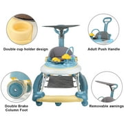 FACNOATIHN 5-in-1 Baby Walker, Musical Activity Push Walker with Detachable Awning Footrest, Adjustable Height, Green
