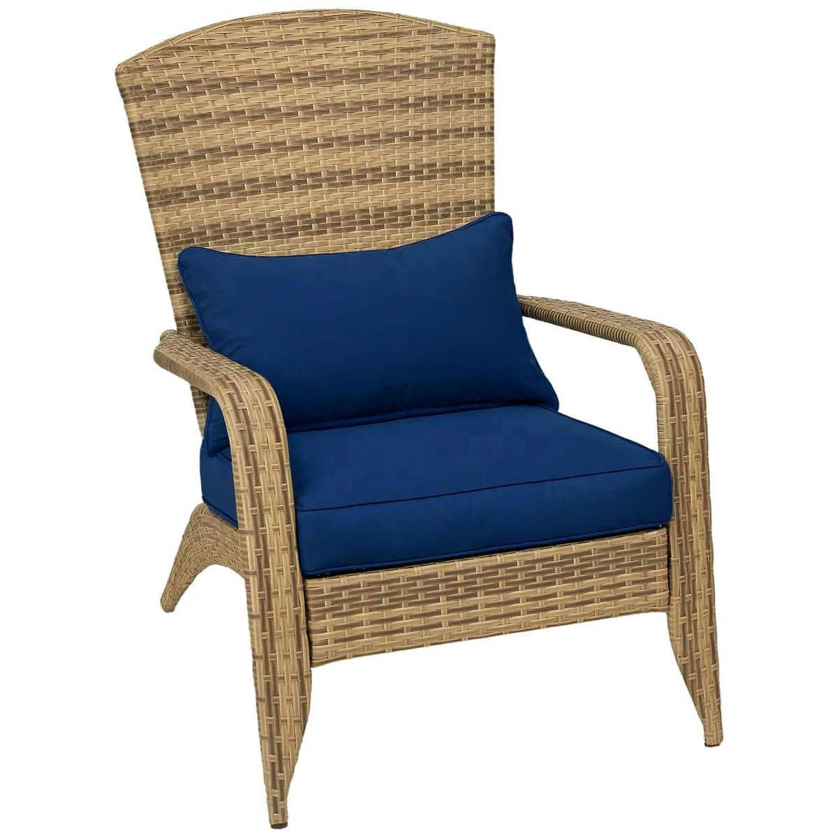 Spaco Patio Adirondack Chair with Rattan Wicker, Rattan Chair with Soft Cushions and Tall Curved Backrest for Outdoor, Dark Blue