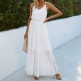 thumbnail image 2 of Vestido sin mangas con cuello en V, dobladillo con volantes fruncidos, vestido con tirantes finos, cintura elástica, vestido sin espalda, vestido maxi sin mangas con vuelo, Blanco L, 2 of 6