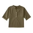 thumbnail image 2 of QingYiHua Girls Boys Cotton Linen Shirts Button Down V Neck 3/4 Sleeve Shirt Loose Fit Summer Casual Comfort Solid Color Tops 5 -14 Years Kids Clothes Clearance Army Green, 2 of 4