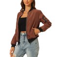 thumbnail image 4 of INSPIRE CHIC Women's Coat Casual Zip Up Bomber Jacket Windbreaker Outerwear with Pockets XS Brown, 4 of 6