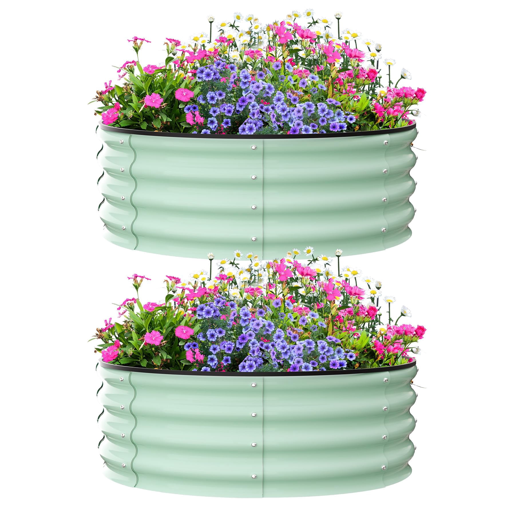 Yeshouse Round Galvanized Raised Garden Bed - 2FT/3FT/4FT Sizes - Outdoor Flower & Vegetable Bed - Heavy - Duty & Open - Bottom Design