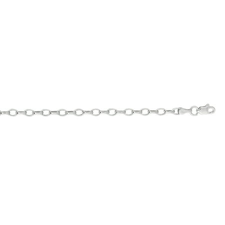 - 14K White Gold 3mm wide Diamond Cut Oval Rolo Chain 7 Bracelet with Lobster Clasp