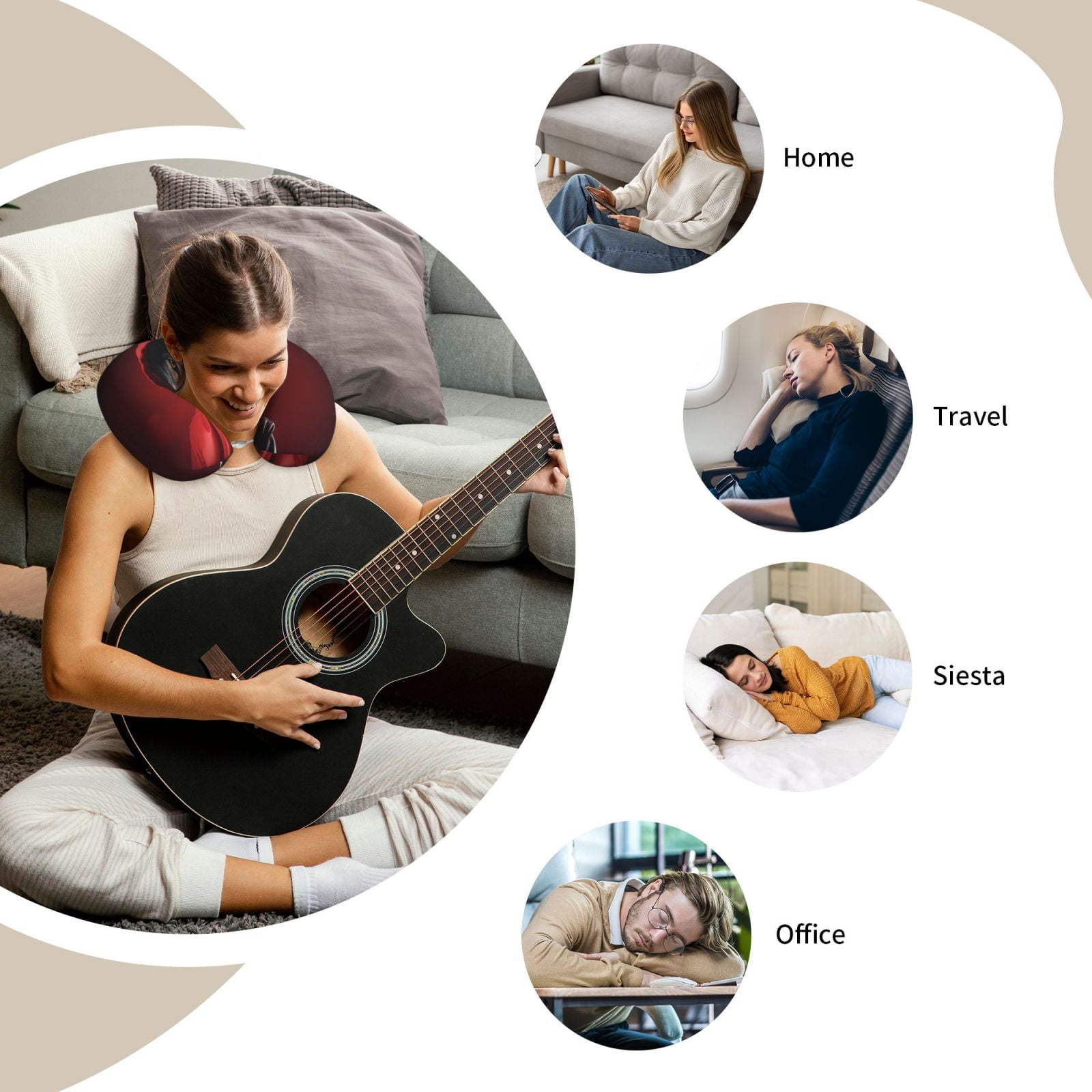 Xecao Mysterious Hooded Wolf Print Memory Foam Cervical Neck Pillow Versatile U-Shaped Pillows for Home,Office,Camping,Travelling,Soft Washable Cover