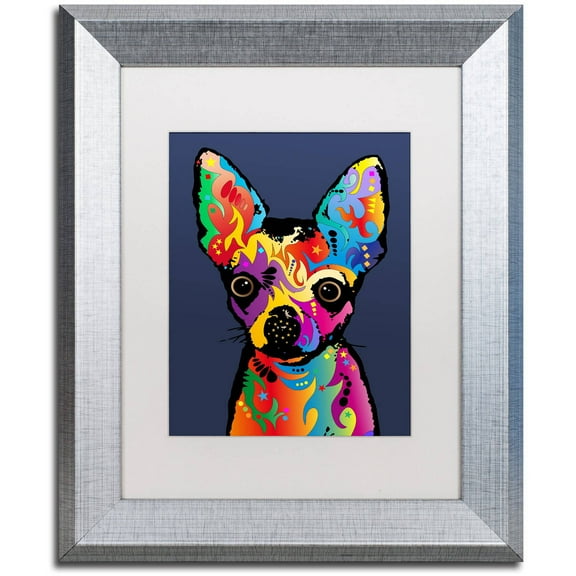 Trademark Fine Art "Chihuahua Dog Blue" Canvas Art by Michael Tompsett, White Matte, Silver Frame