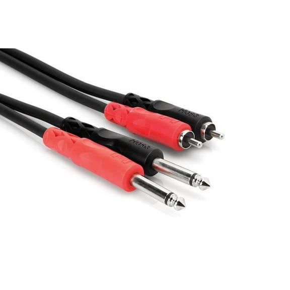 Two 1/4" Phone Male to Two RCA Male Unbalanced Cable, 20' (6M)