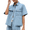 Light Blue, variant on LYMAYTER Women's Denim Set‌ Short Sleeve Button Down Shirt Drawstring Shorts Casual Two Piece S-2XL
