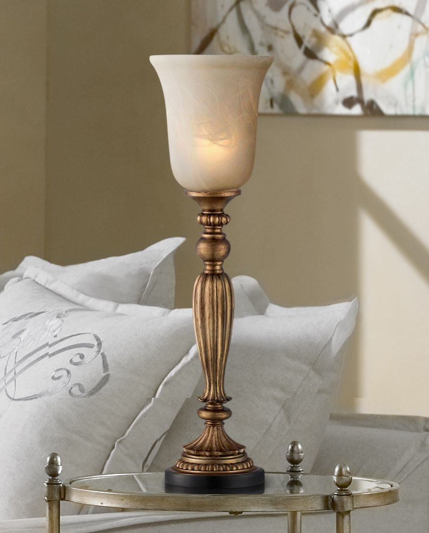 Regency Hill Traditional Uplight Table, Fluted Candlestick Antique Brass Table Lamp Base