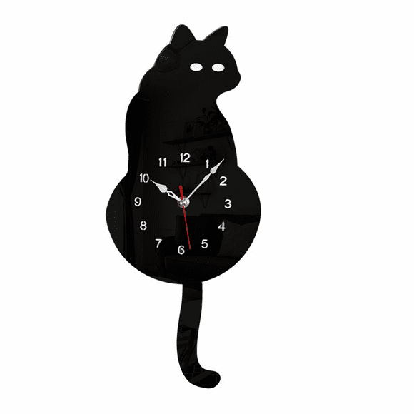 Cat Pendulum Wall Clock, Cat Clock with Moving Tail,Living
