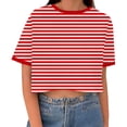 thumbnail image 3 of Women's Tops Spring Summer Casual Basic Tees Fashion Y2K Short Sleeve Crewneck Striped T Shirts, 3 of 5