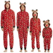 GRNSHTS Family Matching Christmas Pyjamas Set Xmas Reindeer Pjs Onesie One-Piece Jumpsuit Red Sleepwear for Adult Kids Baby