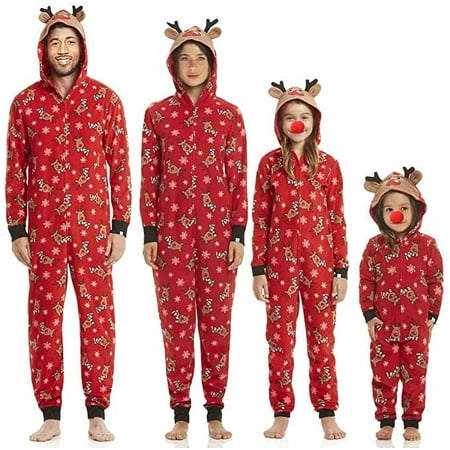 GRNSHTS Family Matching Christmas Pyjamas Set Xmas Reindeer Pjs Onesie One-Piece Jumpsuit Red Sleepwear for Adult Kids Baby
