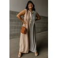 thumbnail image 3 of Stylish Plus Size Jumpsuit - Gray Striped Color Block Design with Button Accents | [ZhiHiMeRi] | (US 18W-20W)2X, 3 of 12