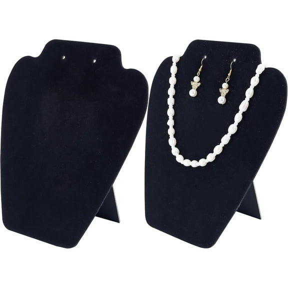 2Pcs Black velvet Jewelry Necklace Earrings Display Stand 8.3inch Height 3D Jewelry Chain Organizer Model Display Stand Small Combination Necklace Holder