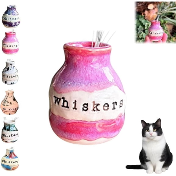 Hand‑Thrown Whiskers Keepsake Vase,Ceramic Cat Whisker Holder, Mini Handmade Pottery Pet Memorial Jar, for Shed Whiskers and Fur Decorative Small Bud Vase for Cat Lovers (B)