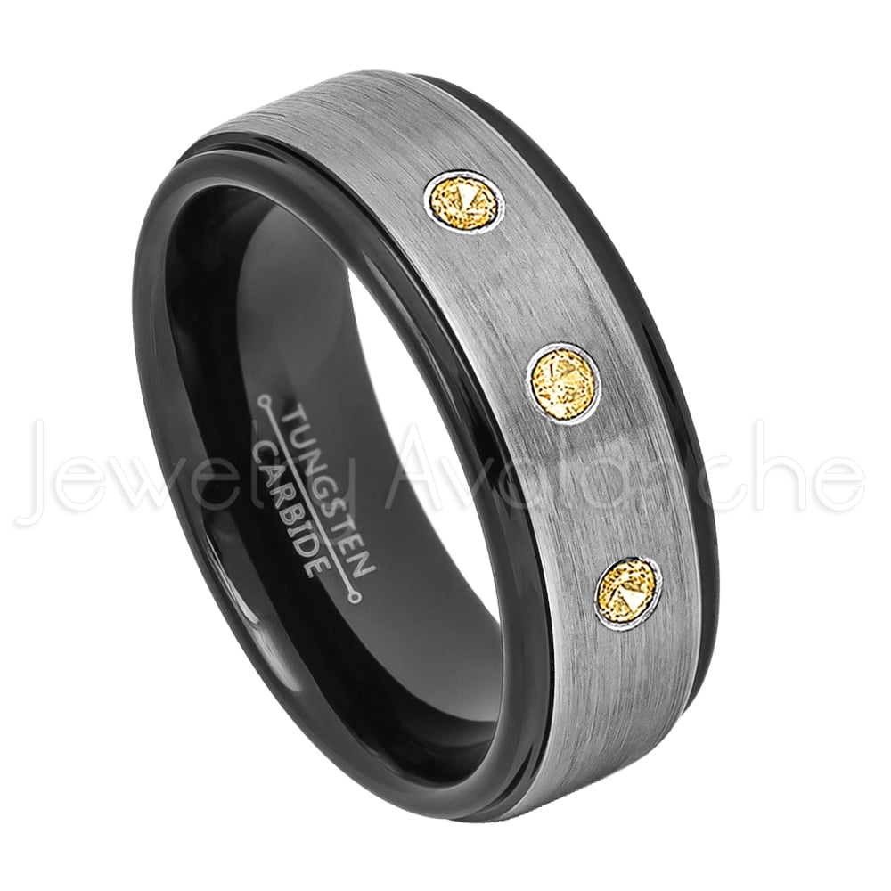 8MM Comfort Fit Polished Dome White Titanium Wedding Band November Birthstone Ring 0.21ctw Citrine 3-Stone Titanium Ring