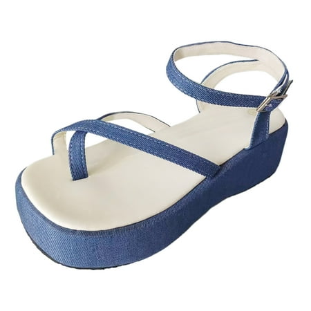 

PEASKJP Womens Sandals Dressy Women s Summer Sandals Casual Comfortable Flip Flops Beach Shoes Ankle T-Strap Thong Elastic Flat Sandals for Women (Blue 7)
