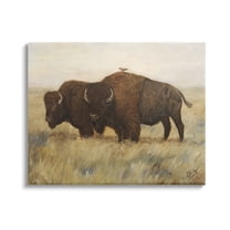 Stupell Industries Bird on Bison Rural Scene Animals & Insects Painting Gallery Wrapped Canvas Print Wall Art