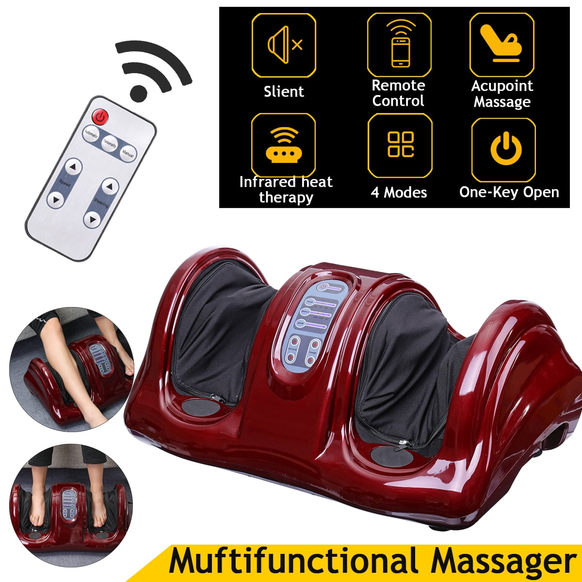 Electric Therapeutic Shiatsu Foot Massager Machine Heat Kneading and