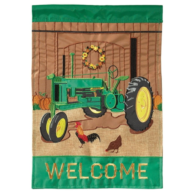 Magnolia Garden Tracteur d'Automne Tracteur Vert 13 x 18 Petit Double Applique Drapeau de Maison de Récolte Extérieur