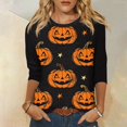 thumbnail image 2 of Camisa para mujer, moda informal, manga raglán, cuello redondo, manga 3/4, suelta, camiseta estampada de Halloween, top para mujer, 2 of 7