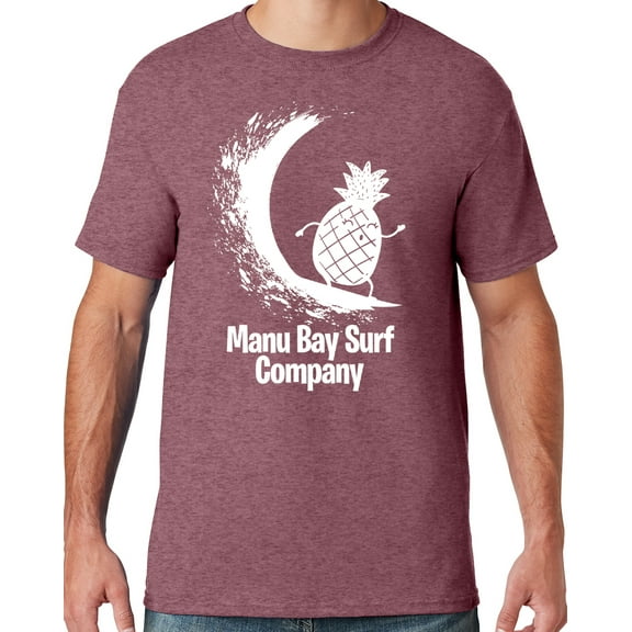 Mens Manu Bay Surf Company WHITE SURFING PINEAPPLE T-shirt, 2XL Vintage Heather Maroon
