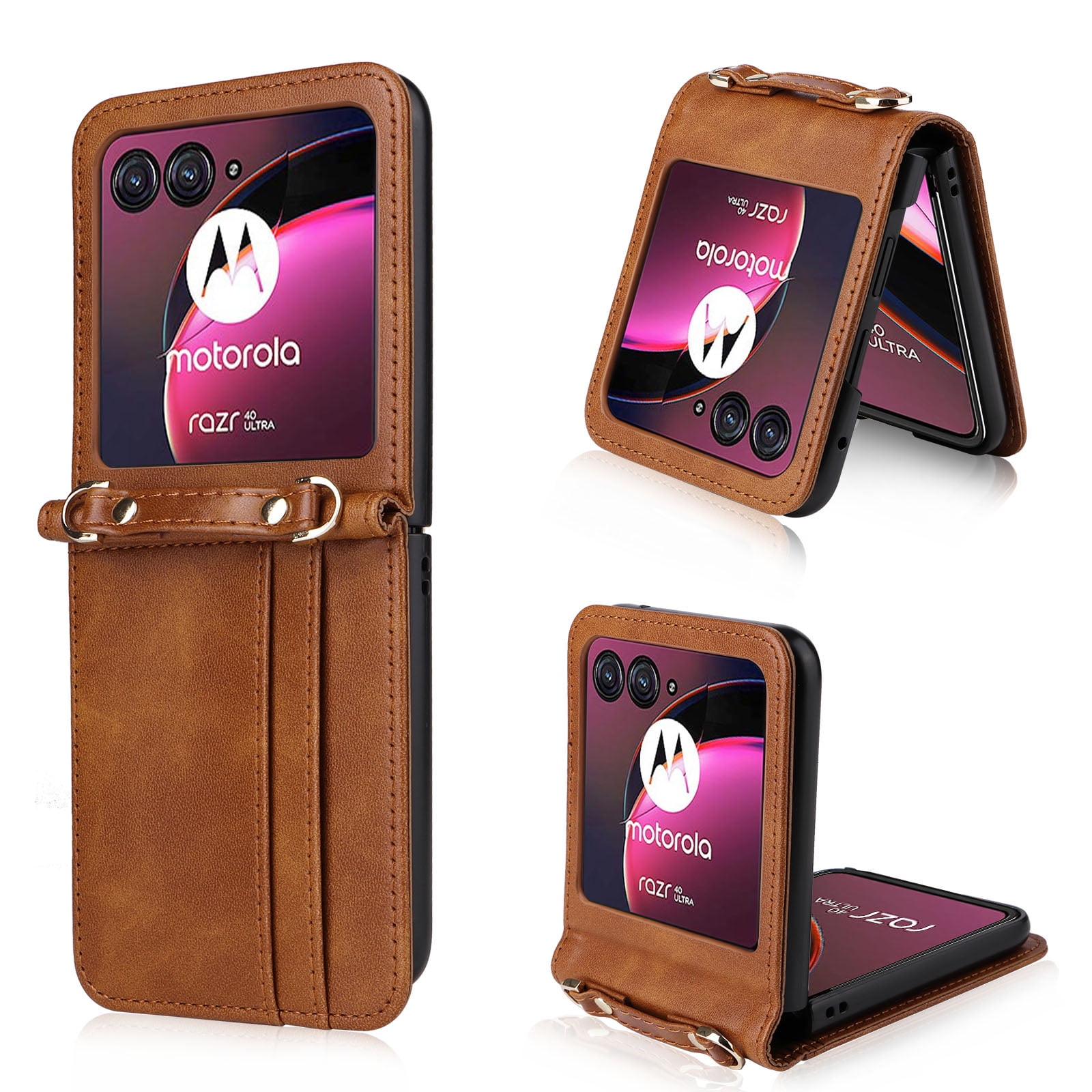 ELEHOLD Motorola Razr 40 Ultra Wallet Crossbody Case, Premium PU Leather Cards Holder Shockproof