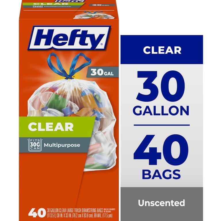 Hefty Clear Trash Bags, 30 Gallon, 40 Count photo 2