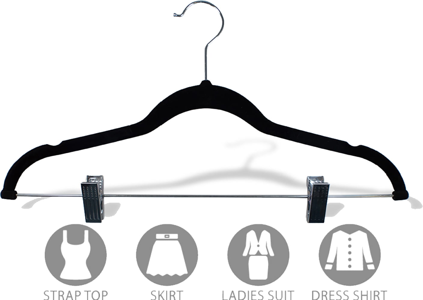 INTERNATIONAL HANGER Slim Black Flocked Non-Slip Combo Hanger for Tops or Bottoms, 100 Pack