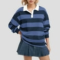 thumbnail image 7 of YDFCWXW Women's Oversized Striped Polo Sweatshirt Long Sleeve Pullover Tops Loose Fit Shirt Fall Outfits (Blue, S), 7 of 7