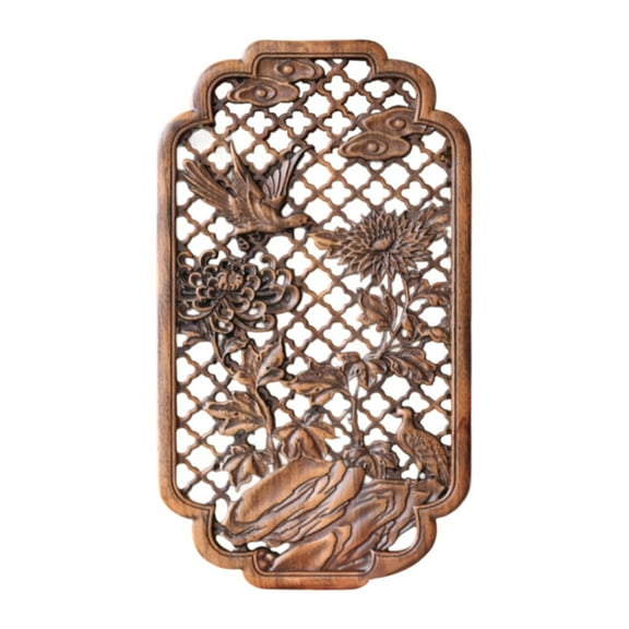 CoudarTitie Carved Wood Wall Panel Handcraft Hand-carved Classical Home Decor Accent Hanging dark brown