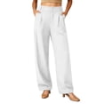 thumbnail image 3 of Stamzod Trousers Pants for Women Business Work Dress Pants Wide Leg Casual Trousers Slacks with Pockets White L, 3 of 7