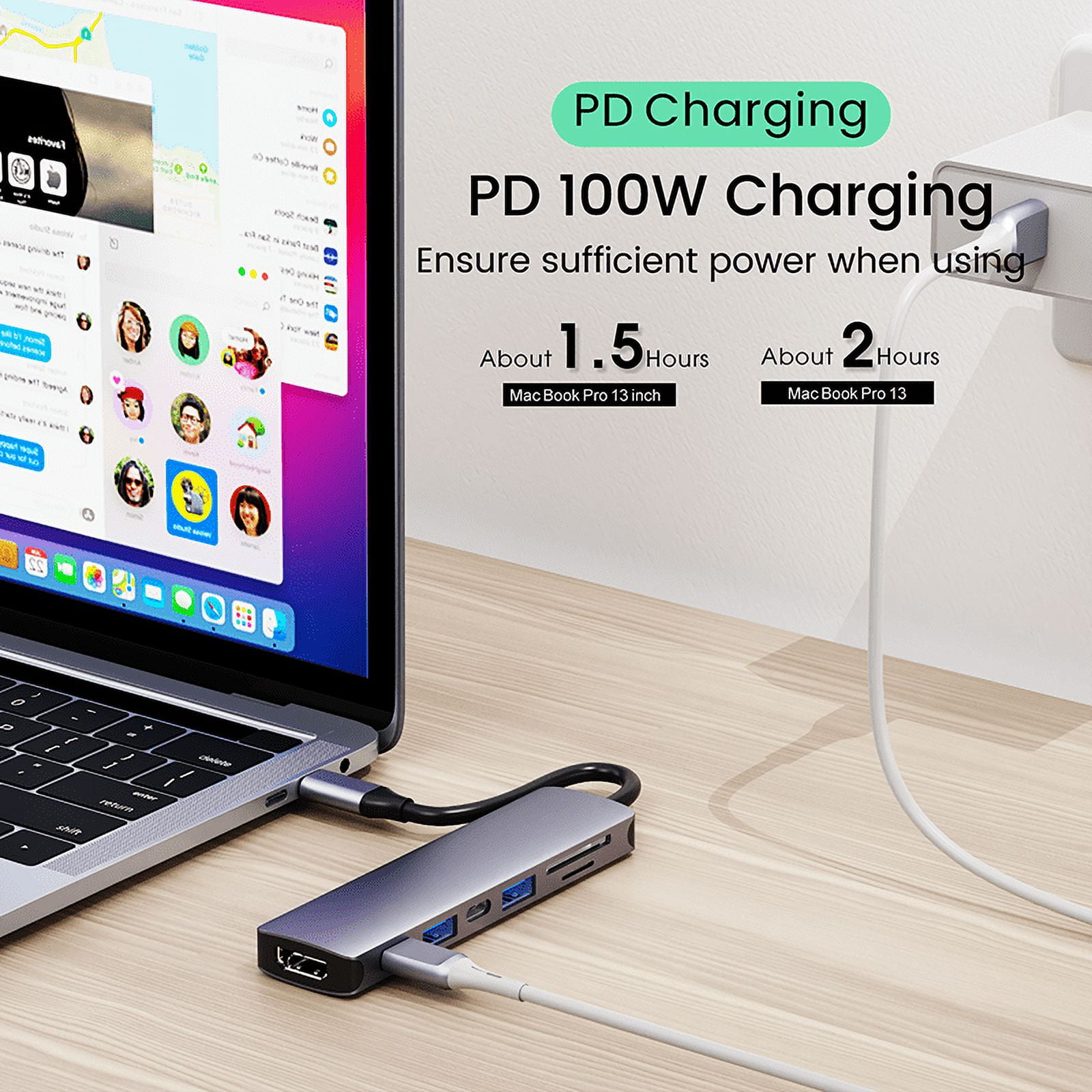 DOONJIEY  7 in 1 USB C Hub with SD TF Card PD Charging USB 3.0 Hub for MacBook Pro USB Type C Hub Docking Station