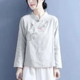 thumbnail image 2 of Dazajoo Vintage Floral Embroidery Cotton Linen Tops for Women Chinese Frog Button Long Sleeve Loose Casual Blouses Shirts,White,XXXL, 2 of 4