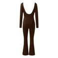 thumbnail image 6 of Feipeng Womens Sexy Open Back Long Sleeve Flared Bottom Pants Romper Bodycon Jumpsuit,Coffee,M, 6 of 6